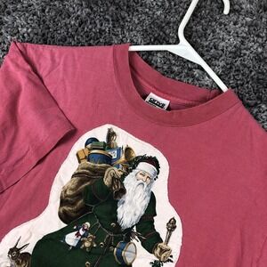 Vintage Anvil Shirt Mens Large Pink Santa Christmas Holiday Graphic Tee USA